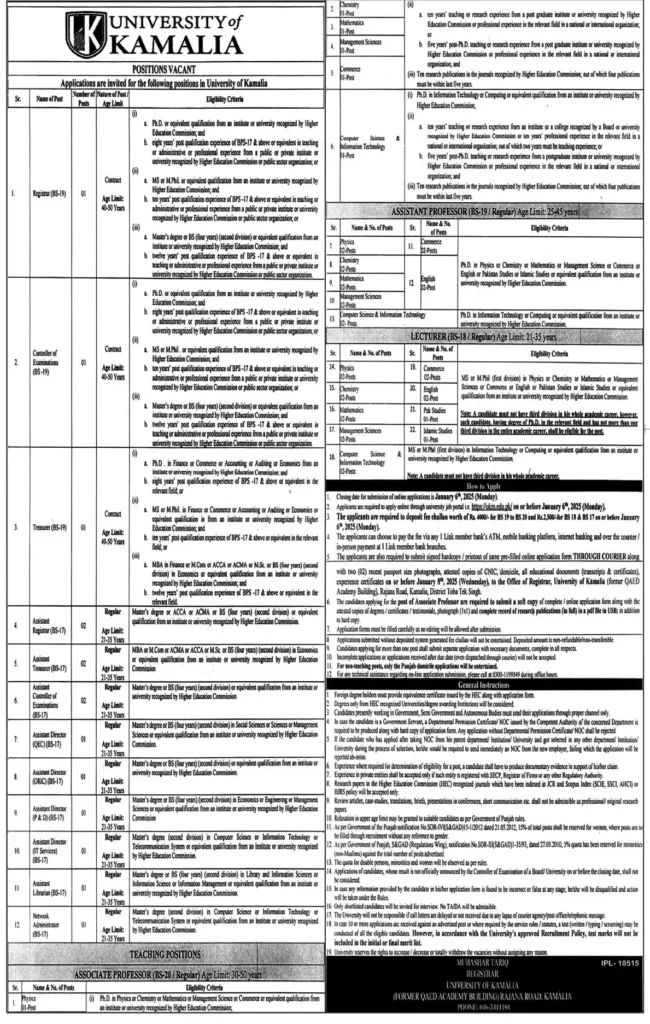 University of Kamalia Jobs 2025