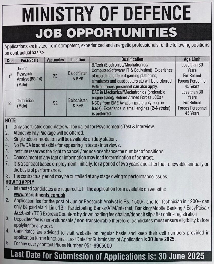 Ministry Of Defence Jobs 2025