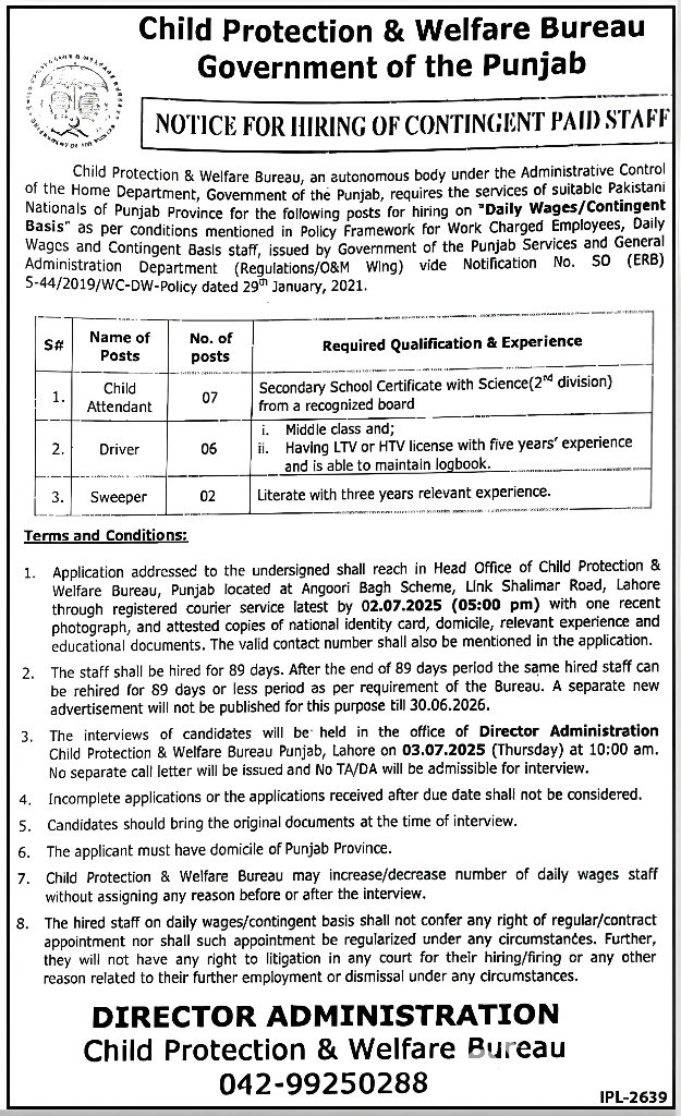 Child Protection and Welfare Bureau Jobs 2025
